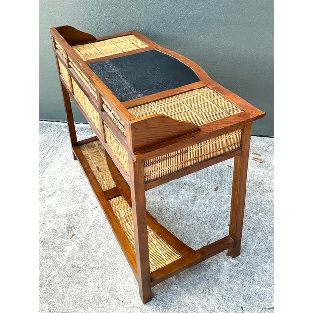 Brown Vintage Woven Rattan and Teak Desk For Sale - Image 8 of 12