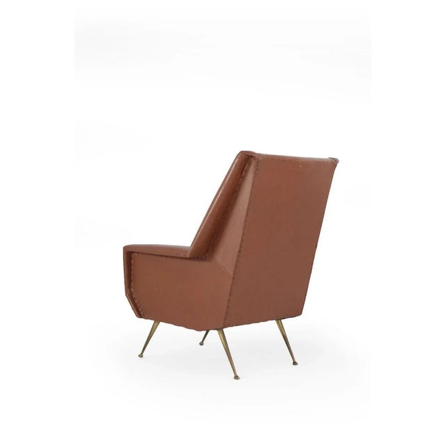 Italian Faux Leather Armchair with Brass Legs, 1950s For Sale - Image 6 of 17
