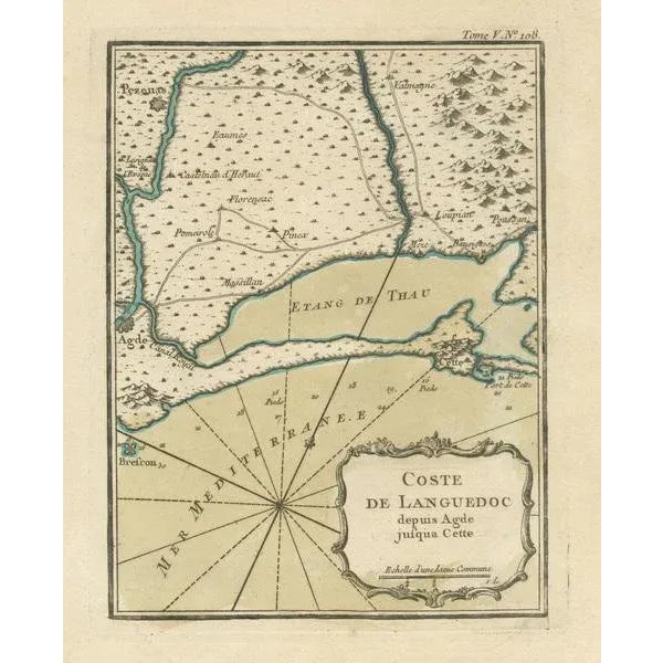 Antique Map of the Languedoc Coast Between Agde and Sète Cette, 1764 For Sale - Image 3 of 6