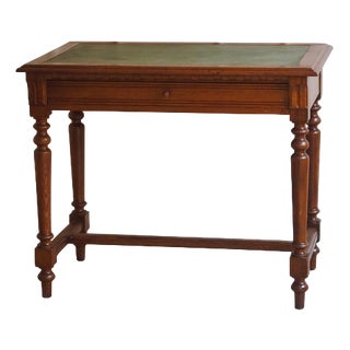 Small Antique Desk or Console Table with Green Leather Top, 1890s For Sale