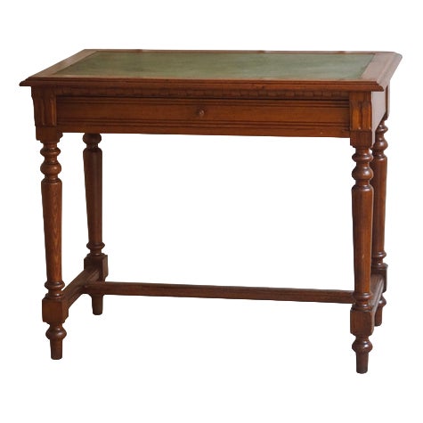 Small Antique Desk or Console Table with Green Leather Top, 1890s For Sale