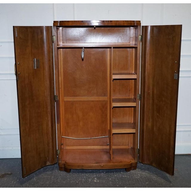 English Art Deco Burr Walnut 2-Door Wardrobe with Shelves, 1930s For Sale - Image 9 of 18