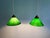 Pair of Art Deco style conical green opaline glass pendant lights. Each light has been rewired with a beige twisted cable...
