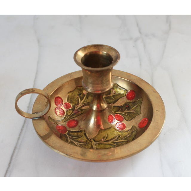 Hollywood Regency Vintage Enameled Brass Candlestick Holders For Sale - Image 3 of 7