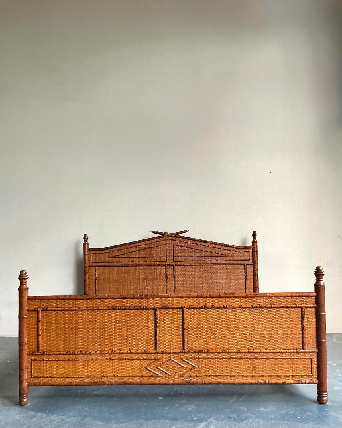 Vintage Boho Bloomingdale’s Burnt Bamboo King Bed - Top view