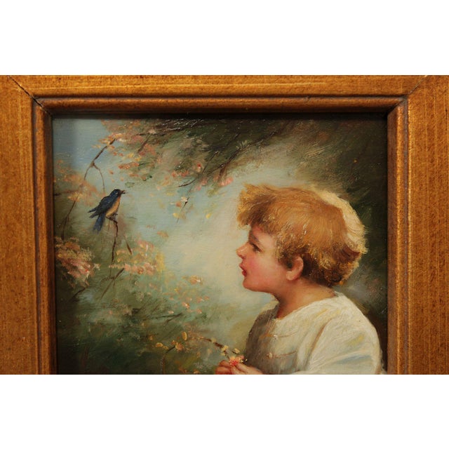 After Zula Kenyon Oil Painting on Panel, 'The Song of the Bluebird' For Sale - Image 10 of 12