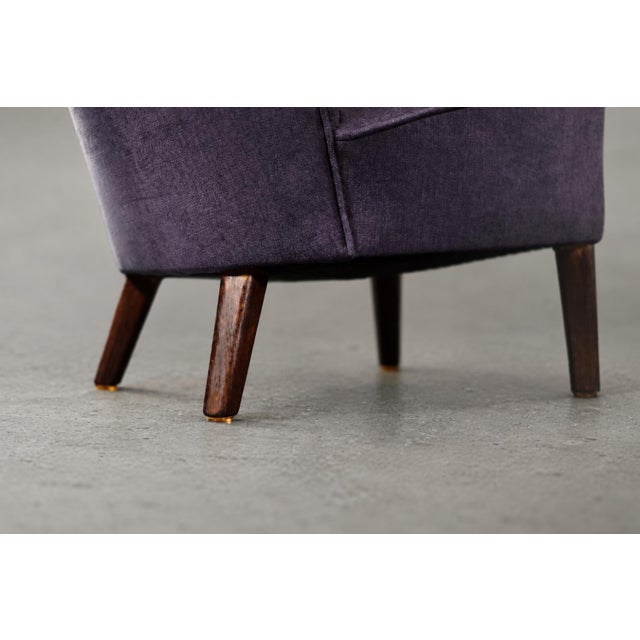 Brown Vintage Scandinavian Modern Oak and Purple Fabric High Back Wing Chair, 1950s For Sale - Image 8 of 18