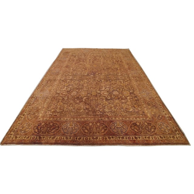 Textile Antique Tabriz Persian Carpet Handmade Oriental Rug Gold, Brown, Peach and Taupe For Sale - Image 7 of 8