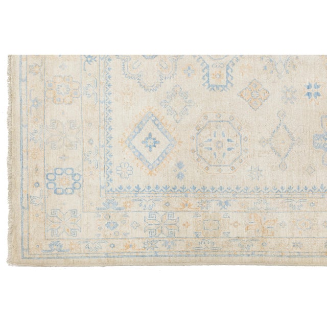 Sky Blue 8x10 Neutral Elegance Hand-Knotted Peshawar Wool Rug – Muted Sky Blue & Ivory For Sale - Image 8 of 10