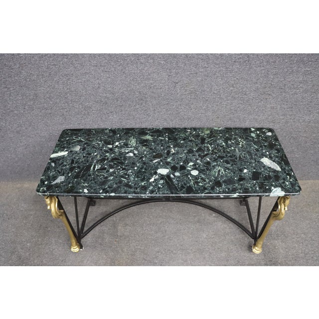 Metal Maison Charles Style Brass Seahorse Console Table With Verdi Marble Top For Sale - Image 7 of 15