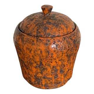 Mid-Century Italian Orange Ceramic Jar For Sale