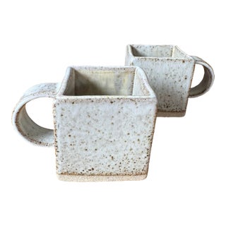 Tom Butcher Ceramics Square Stoneware Mugs - Set of 2 For Sale