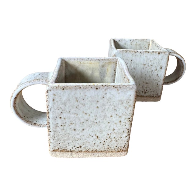 Tom Butcher Ceramics Square Stoneware Mugs - Set of 2 For Sale