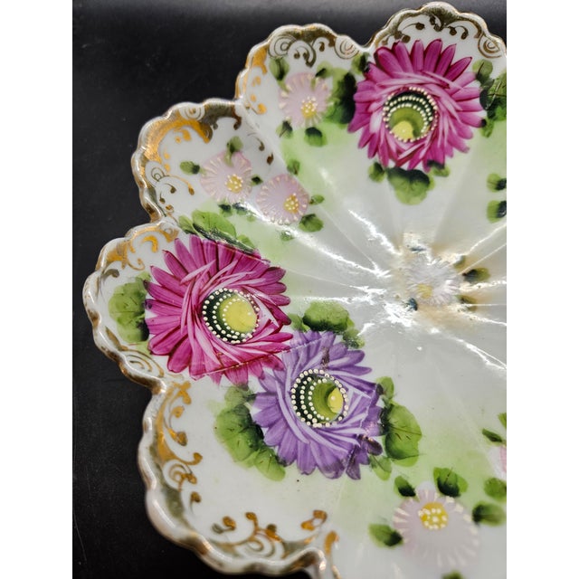 Vintage Floral Bone China Gold Rim Handle Hand Painted Candy Nut Dish