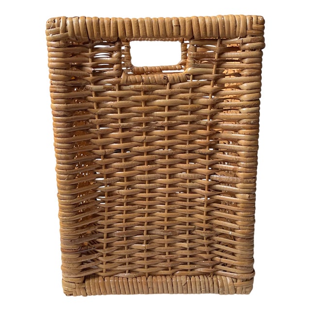 Vintage Rectangular Paper Waste Basket in Braided Rattan, 1980s For Sale