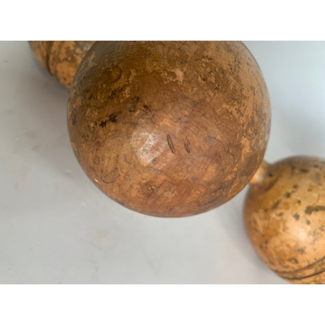Wood Antique Victorian Primitive Oversized Wooden Hand Weights, Dumbbells - a Pair For Sale - Image 7 of 9