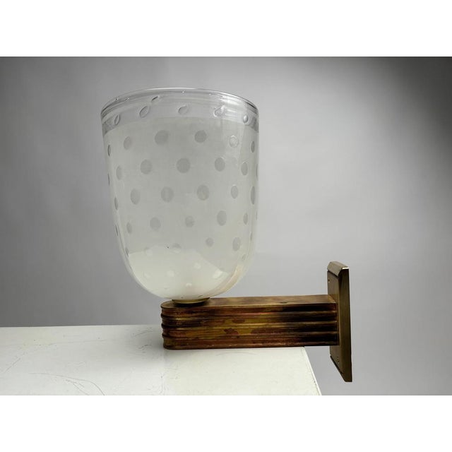 Art Deco Wall Lights in Blown Glass and Brass, Italy, 1940s, Set of 4 For Sale - Image 6 of 10