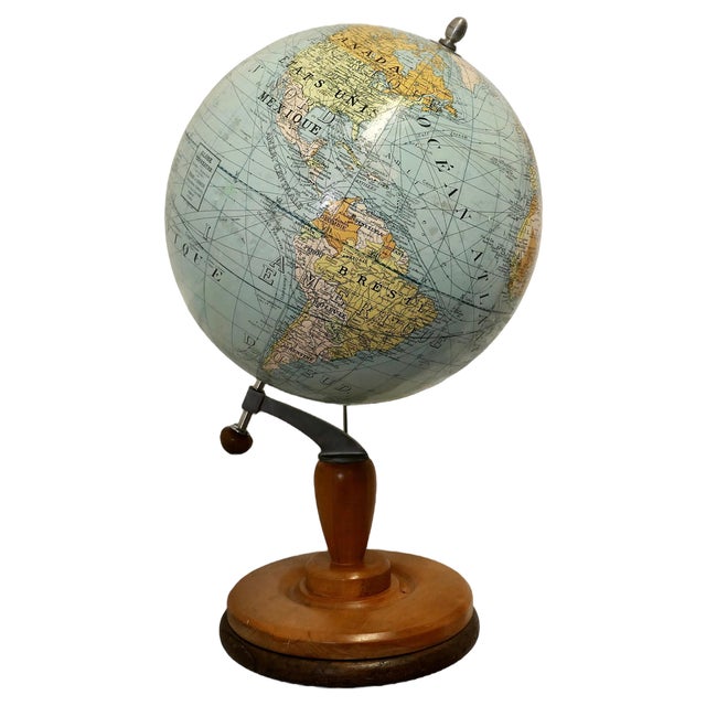 Large French Terrestrial Globe by Girard Et Barrère, 1930s For Sale
