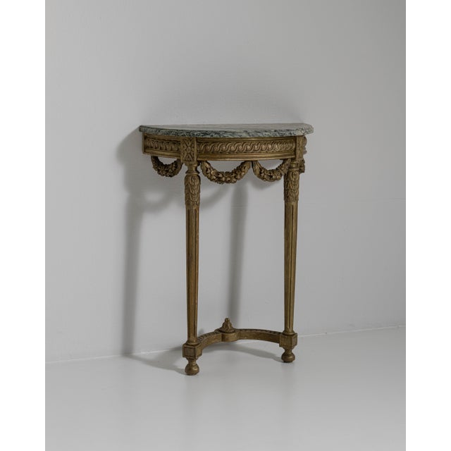Early 20th Century French Gold Louis XVI Giltwood Console Table with Marble Top For Sale - Image 14 of 14
