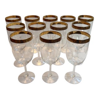 Vintage 1970s Lenox "Autumn" Collection Handblown Crystal Water Glasses 7.75" High 24k Gold Encrusted Band - Set of 12 For Sale