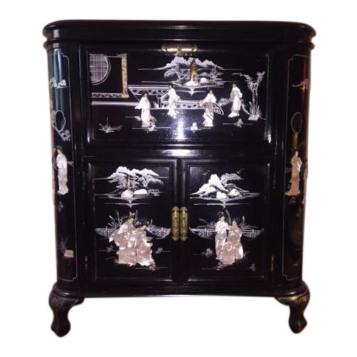 Regency Black Lacquer Chinoiserie Bar Chairish