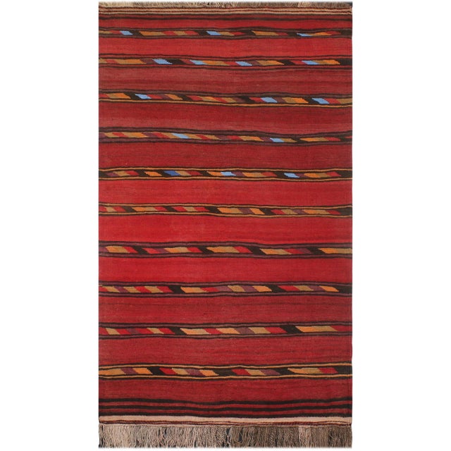 1960s Turkish Tribal Antique Kilim Red Blue Hand-Woven Area Rug For Sale - Image 10 of 10