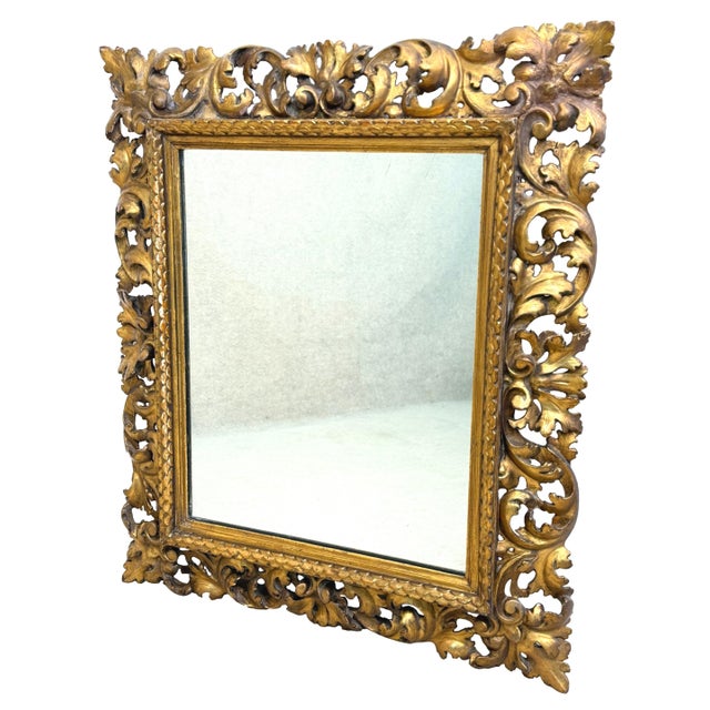 Gold Small Italian Florentine Giltwood Mirror, 1860s For Sale - Image 8 of 11