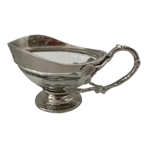 1940s Vintage Silverplate and Glass Gravy Boat From India