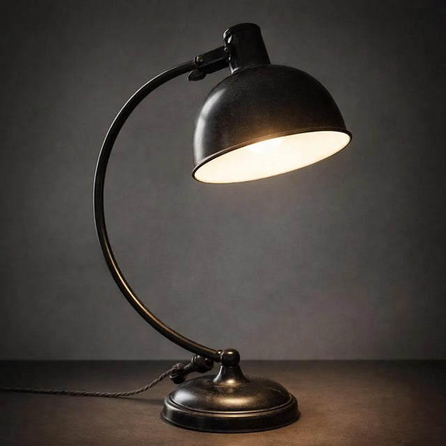 This Vintage Moody 1950s Black Desk Lamp - Retro Mid-Century Modern Office Decor illuminates your workspace with timeless...