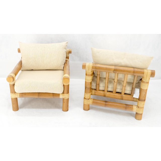 Mid-Century Modern Pair of Thick Bamboo Upholstered Lounge Chairs Mid Century Modern MINT For Sale - Image 3 of 13
