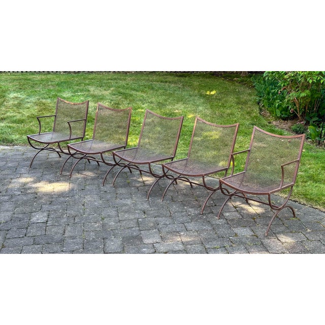 Mid-Century Bob Anderson Wrought Iron Mesh Patio Chairs - 5 Pieces, Attributed For Sale - Image 9 of 16