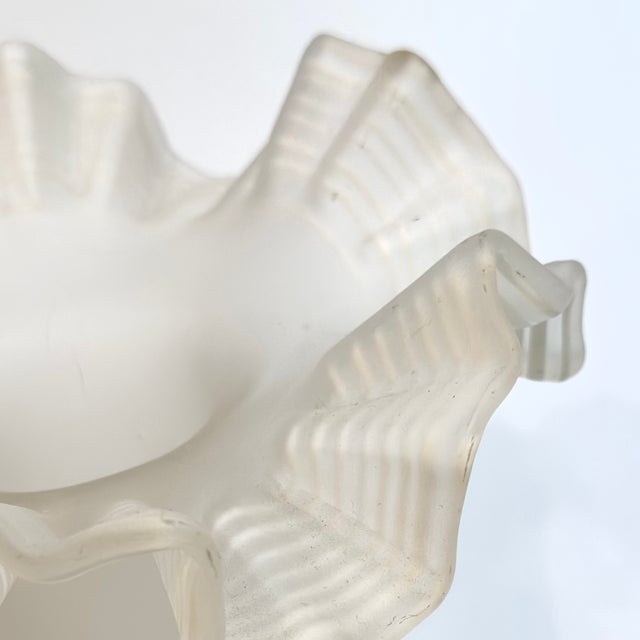 Rare White Frosted Glass Vase With Eye-Catching Ruffled Top Circa 1980s For Sale - Image 11 of 13
