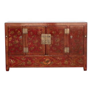 Red & Gold Chinoiserie Sideboard For Sale