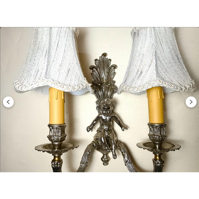 Rococo Wall Lights in Silvered Bronze, 1960s, Set of 2 For Sale - Image 3 of 17