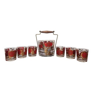 Bacardi Glasses and Ice Bucket from Jeanette Glass, Usa, 1950s, Set of 7 For Sale
