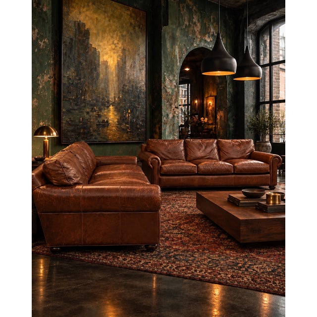 Vintage Cognac Leather 3-Seater Sofas, Pair For Sale - Image 15 of 17