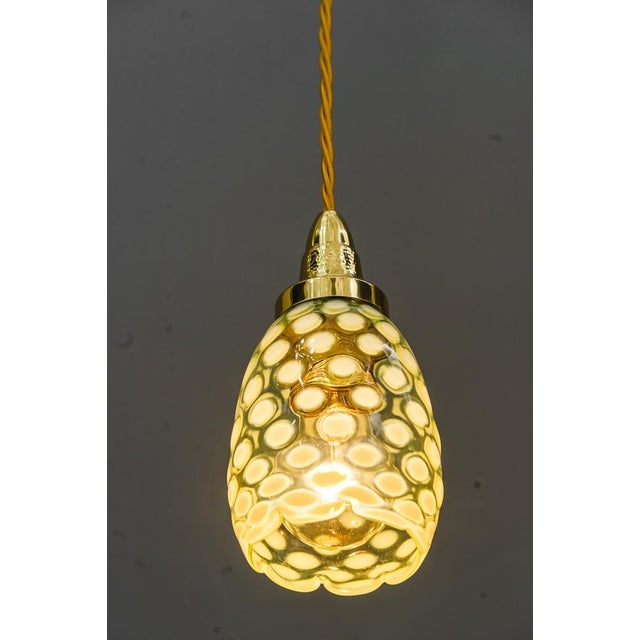 Metal Art Deco Pendant with Original Antique Opaline Glass Shade, Vienna, 1920s For Sale - Image 7 of 14