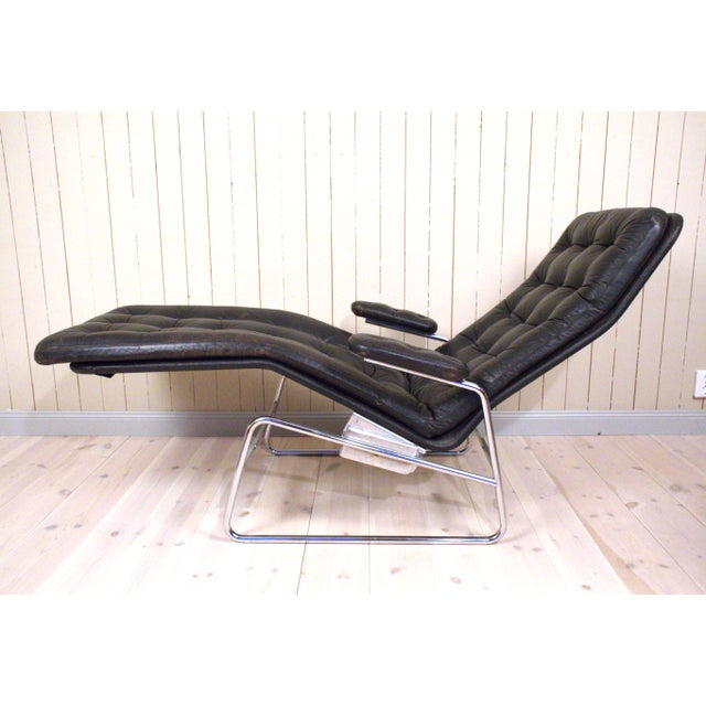 Animal Skin Swedish Tiltable Leather and Chrome Model Fenix Chaise Lounge by Sam Larsson for Dux, 1960s For Sale - Image 7 of 13