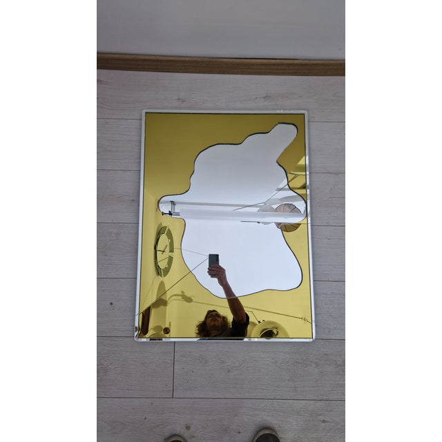 Mid-Century Modern Mirror with Shaped Yellow Decoration, 1990s For Sale - Image 3 of 12