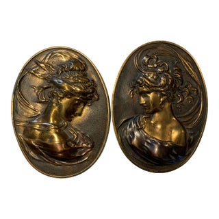 Art Nouveau Augustus St. Gaudens Solid Brass Plaques Pair For Sale