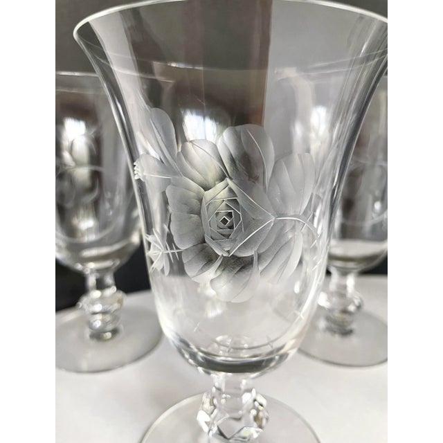 1940's Dolly Madison Rose Etched Crystal Glasses by Heisey - Set of 7 For Sale In Los Angeles - Image 6 of 12