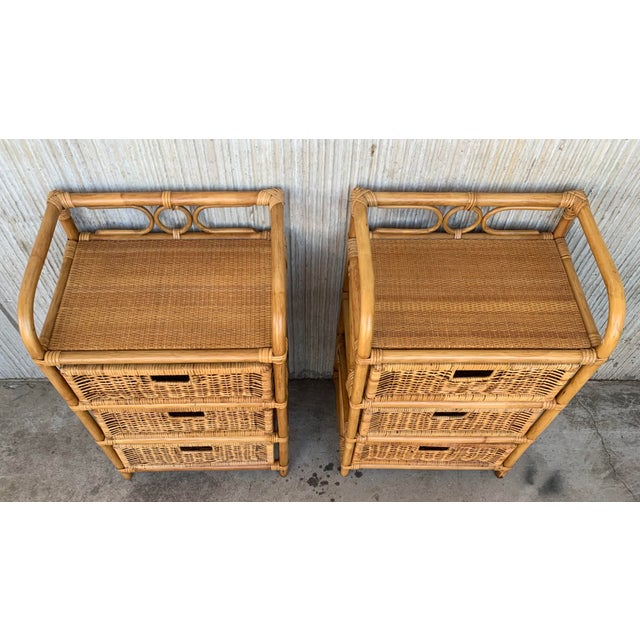 Wood 1950s Mid-Century Modern Bamboo and Rattan Nightstands - a Pair For Sale - Image 7 of 10