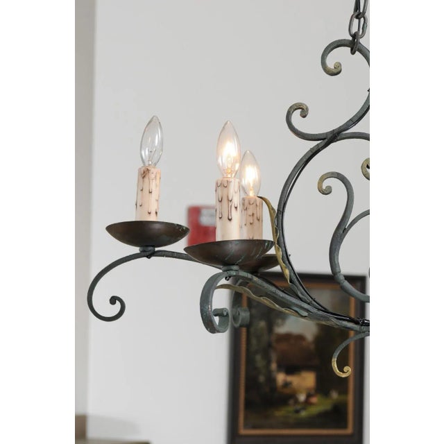 Bronze 19th Century French Six-Light Iron Chandelier with Spiral and Scrolling Arms For Sale - Image 8 of 13