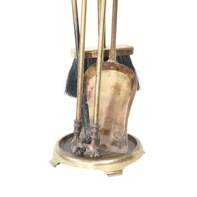 Brass Mid 20th Century 5 Pc. Brass Fireplace Tool Set For Sale - Image 8 of 9
