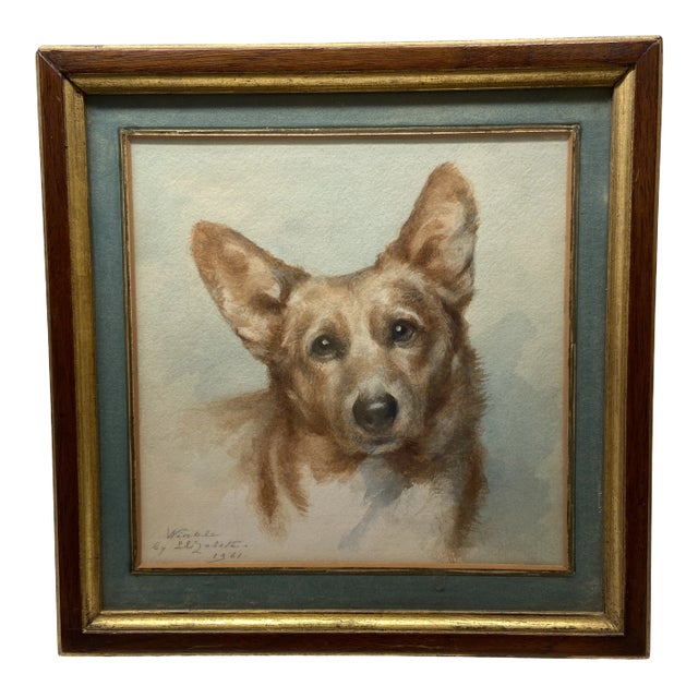 Mid 20th Century "Wimble" Corgi Dog Portrait Painting by Elizabeth Shoumatoff, Framed For Sale