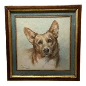 Mid 20th Century "Wimble" Corgi Dog Portrait Painting by Elizabeth Shoumatoff, Framed