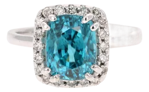 6.46 Carat Blue Zircon Diamond 14 Karat White Gold Cocktail Ring, Size 7