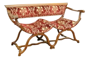 Mid 20th Century Vintage Italian Renaissance Style Double Curule X-Frame Settee Savonarola Bench