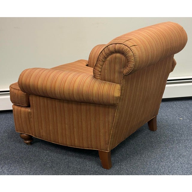 Wood Ethan Allen Upholstered Rolled Arm Club Chair For Sale - Image 7 of 11
