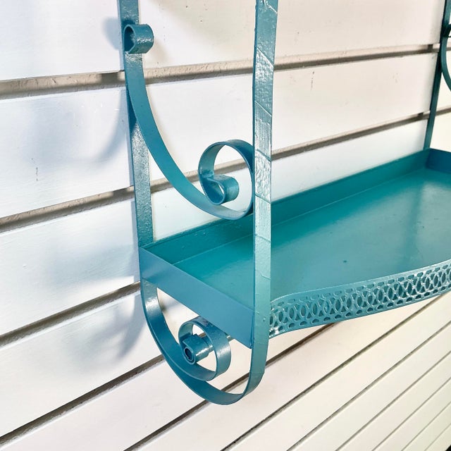 Teal 1970s Vintage Boho Chic Atomic Style Metal Bathroom Wall-Mounted Shelf With Towel Bar. For Sale - Image 8 of 13